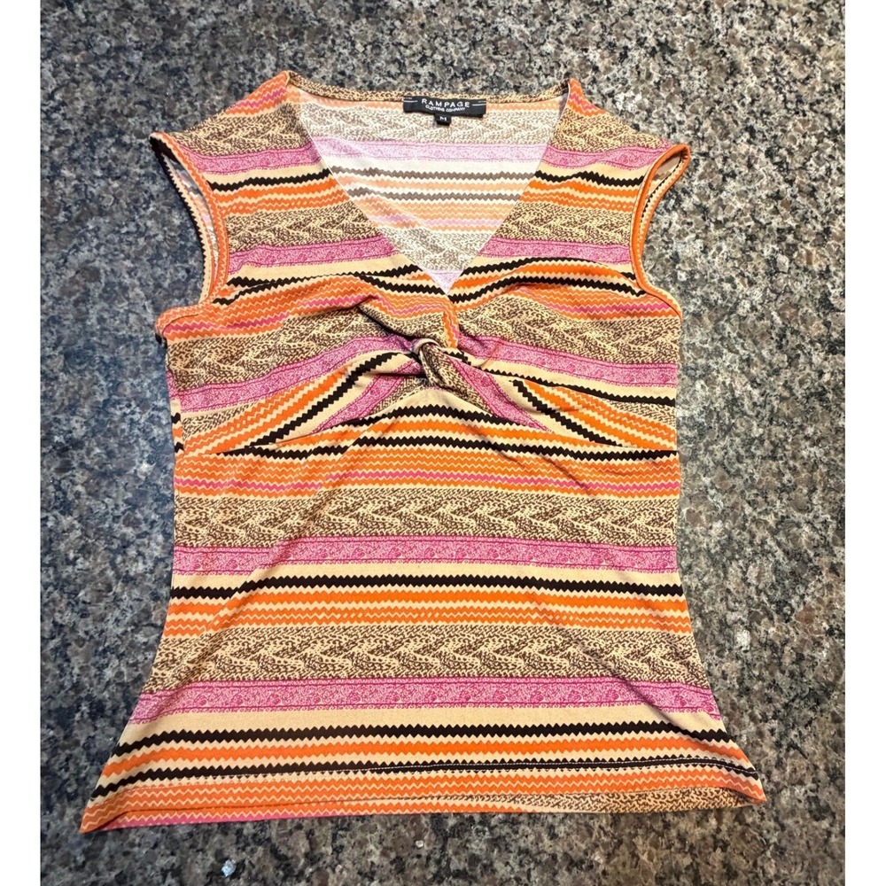 Rampage Clothing Co Womens M Geometric Chevron Twist Front V-Neck Top CHFA78